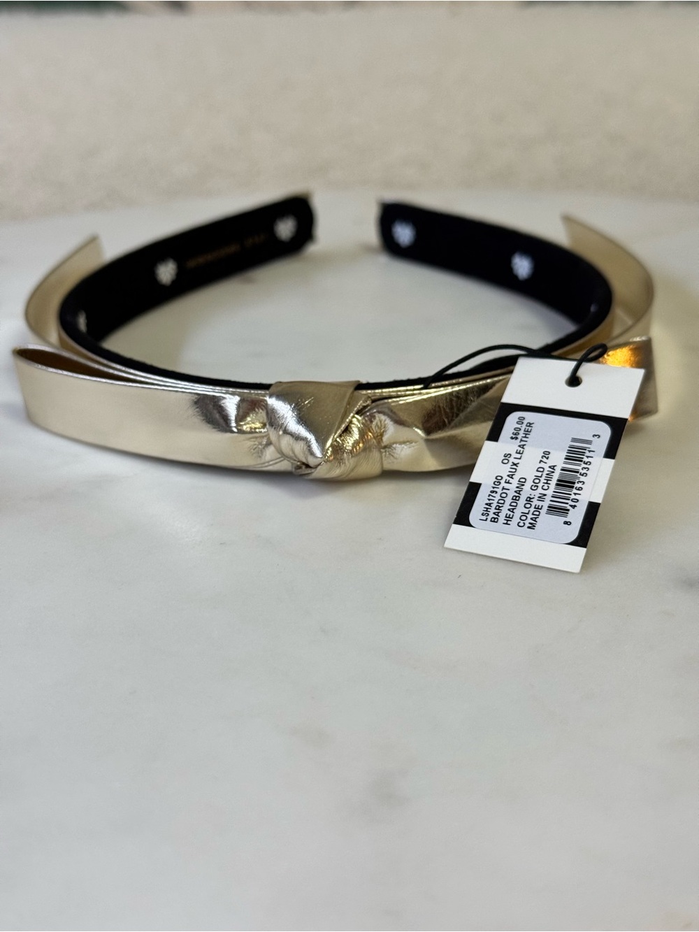 Lele Sadoughi Metallic Gold Slim Headband with Knot Accent NWT - Picture 3 of 6